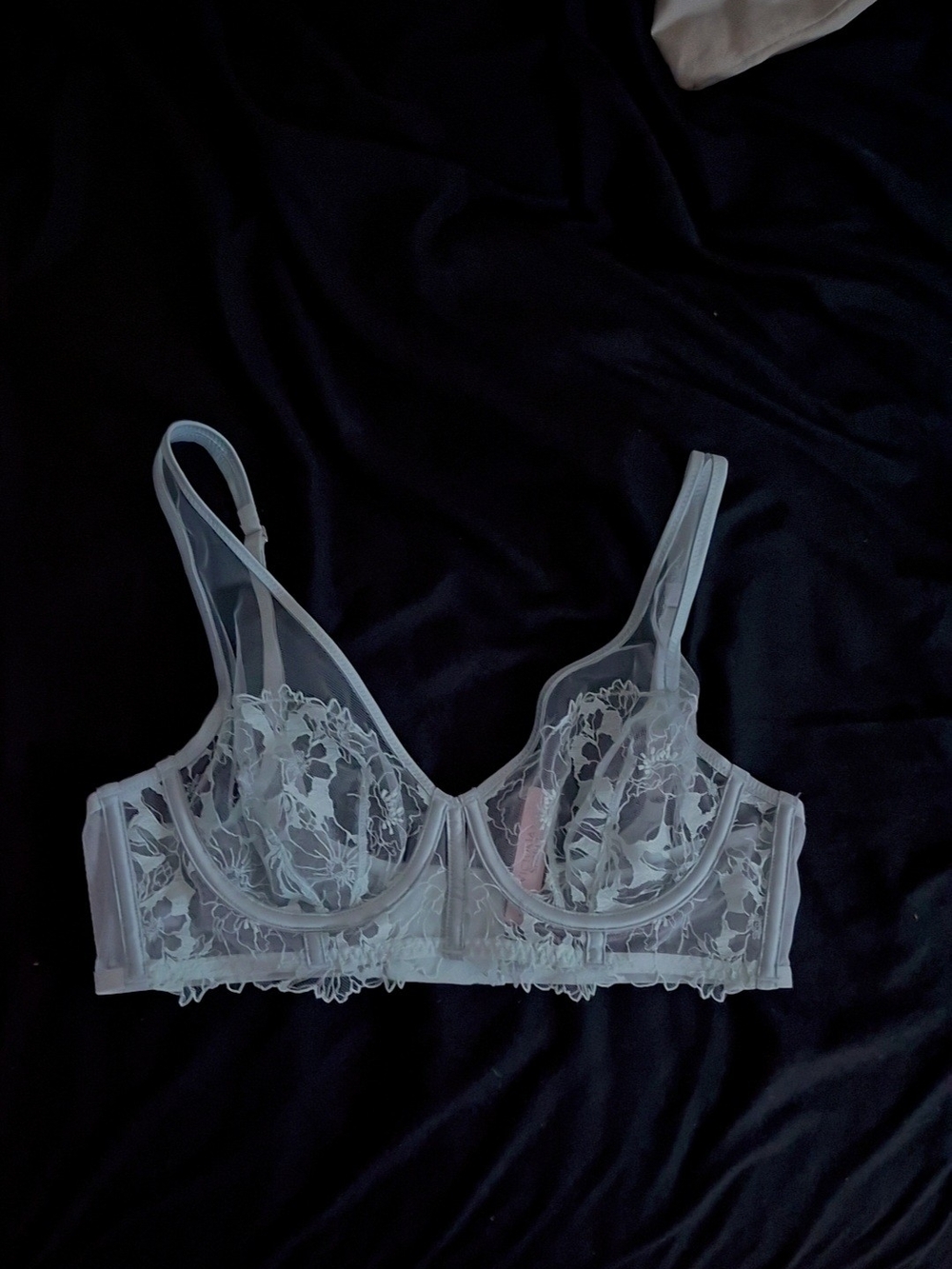 Victoria's Secret Sheer Lace Underwire Bra in Pale Blue